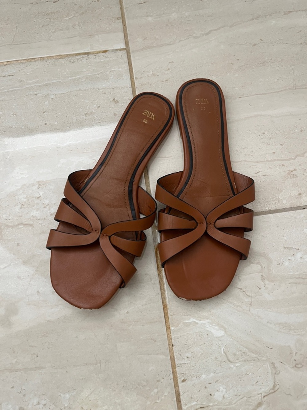 Zara Brown Strappy Leather top sandals